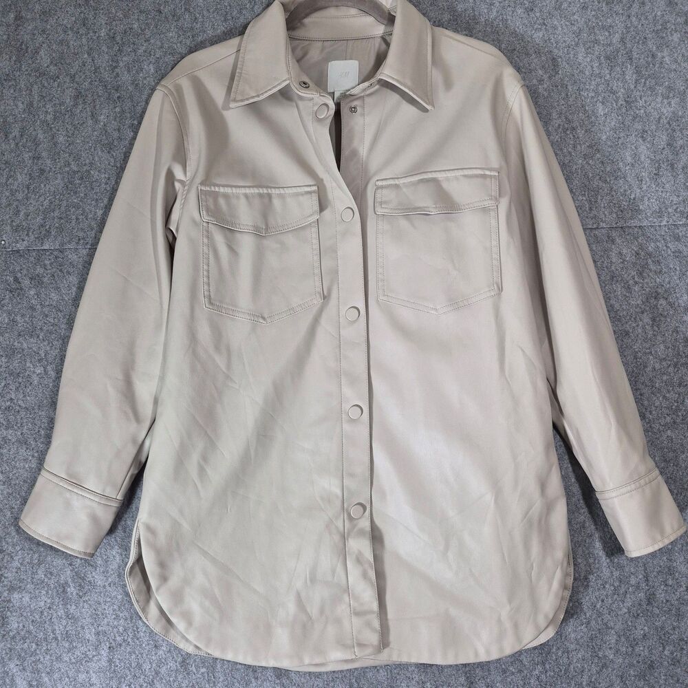 Title: H&M Faux Leather Oversized Shirt Jacket Shacket Beige Cream - Size S